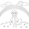 Boy Under The Rainbow Coloring Page Vector Design