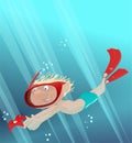 A boy under water pursues a sea star Royalty Free Stock Photo