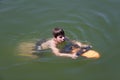 Boy with underwater scooter Royalty Free Stock Photo