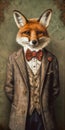 A boy in an urban setting wearing a suit and bow tie, with a fox Royalty Free Stock Photo
