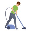 Boy use vacuum cleaner icon, cartoon style Royalty Free Stock Photo