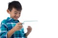 Boy using a glass digital tablet Royalty Free Stock Photo