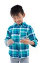 Boy using a glass digital tablet Royalty Free Stock Photo