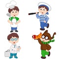 Boy in various professions cook, sailor, doctor, pilot