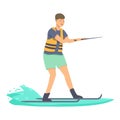 Boy in vest water skiing icon cartoon vector. Ski gliding