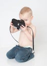 Boy with vintage camera