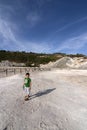 Boy at volcanic crater Royalty Free Stock Photo