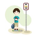 Boy waiting at bus stop. Vector Royalty Free Stock Photo