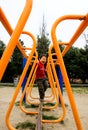 Boy walking on bridge Royalty Free Stock Photo