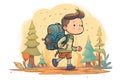 boy walking with a camping backpack