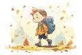 boy walking with a camping backpack