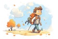 boy walking with a camping backpack