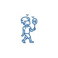Boy walking with candy line icon concept. Boy walking with candy flat  vector symbol, sign, outline illustration. Royalty Free Stock Photo