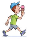 Happy Boy Walking And Licking Two Scoop Ice Cream Cone Royalty Free Stock Photo