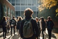 Boy walking school class morning. Generate Ai