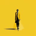 Minimalist Conceptual Portrait: Yellow Suit Man Walking