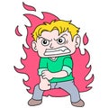 Boy was emotionally holding back burning anger, doodle icon image kawaii