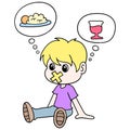 The boy was sitting hungry because he was fasting. doodle icon image kawaii