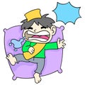 A boy was sleeping asleep and snoring drool. doodle icon image kawaii