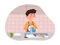 Boy wash dishes