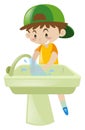 Boy washing hands in sink