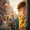 Boy Watching Community Soup Kitchen Scene Royalty Free Stock Photo