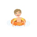 Boy In Water With Round Float Royalty Free Stock Photo