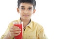 Boy with watermelon juice Royalty Free Stock Photo