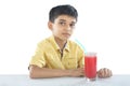 Boy with watermelon juice Royalty Free Stock Photo