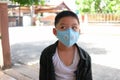 Boy wear purely anti-pollution air mask when go outside to protect corona virus covid-19 and pm 2.5 dust