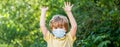 Boy wearing anti virus mask. Little boy wearing a mask to protect him against corona virus covid-19. Child wearing face Royalty Free Stock Photo