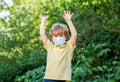 Boy wearing anti virus mask. Little boy wearing a mask to protect him against corona virus covid-19. Child wearing face Royalty Free Stock Photo