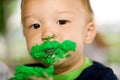 Boy Wearing Birthday Cake Royalty Free Stock Photo