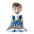 Quirky Cartoon Superhero With Blue And White Cape