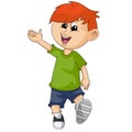 The boy waved as he walked casually cartoon vector illustration