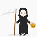 Boy Wearing Halloween Grim Reaper Costume Cartoon Vector Royalty Free Stock Photo