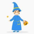 Boy Wearing Halloween Wizard Costume Cartoon Vector