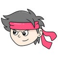 Boy wearing headband serious face, doodle icon drawing