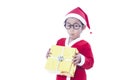 Boy wearing Santa Claus uniform
