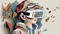 Boy wearing Virtuality google for Metaverse Technology concept banner.