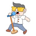 Boy wearing yellow glasses singing sweetly, doodle icon image kawaii Royalty Free Stock Photo