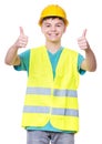 Boy wearing yellow hard hat Royalty Free Stock Photo