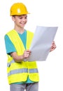 Boy wearing yellow hard hat Royalty Free Stock Photo