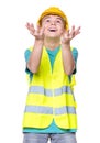 Boy wearing yellow hard hat Royalty Free Stock Photo