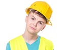 Boy wearing yellow hard hat Royalty Free Stock Photo