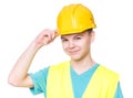 Boy wearing yellow hard hat Royalty Free Stock Photo