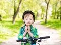 Boy wears a bicycle helmet