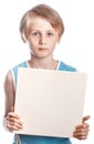 Boy on a white background with blank boad