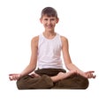 Boy on white background meditating Royalty Free Stock Photo