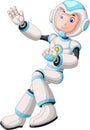 Boy In White Blue Robot Suit Cartoon